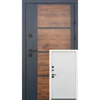 Вхідні двері Qdoors Стріт Бонд (графіт пісок фарба / декор темне дерево / Гладь Vinorit білий)