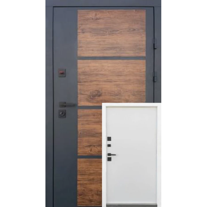 Вхідні двері Qdoors Стріт Бонд (графіт пісок фарба / декор темне дерево / Гладь Vinorit білий)