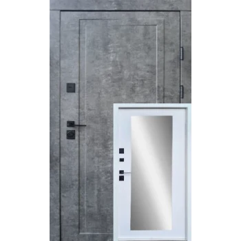 Вхідні двері Qdoors  Ультра Міроу (мармур темний/біла емаль + дзеркало)