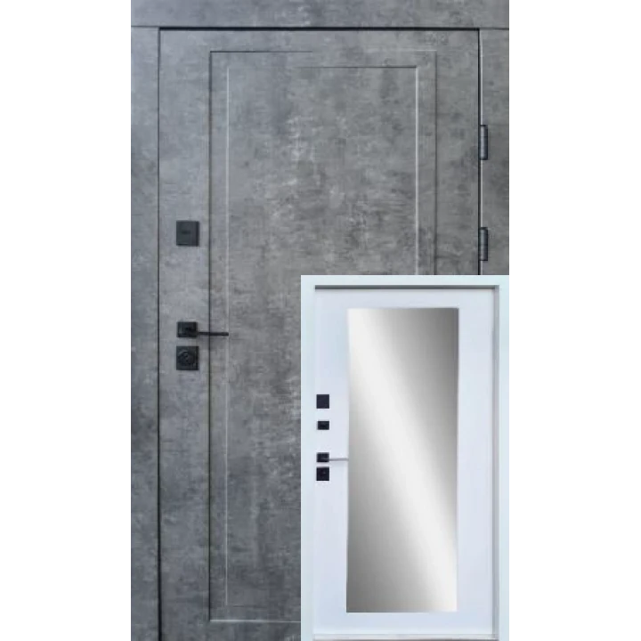 Вхідні двері Qdoors  Ультра Міроу (мармур темний/біла емаль + дзеркало)